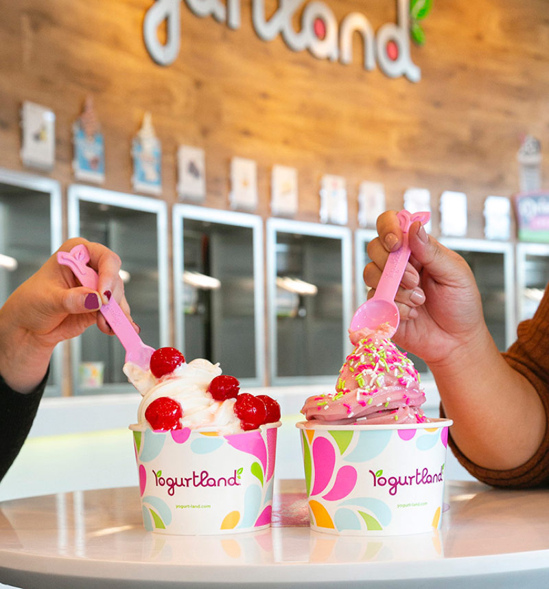 Two people enjoying frozen yogurt