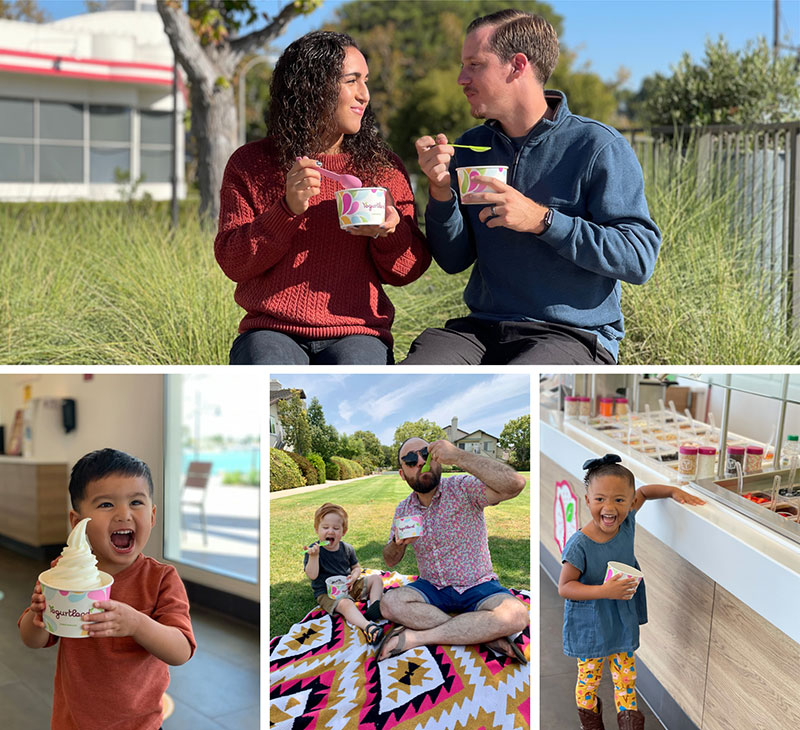 Photos of people enjoying Yogurtland frozen yogurt.