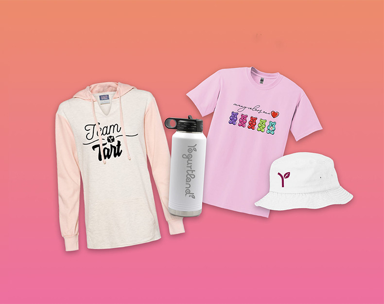 Yogurtland branded sweatshirts.