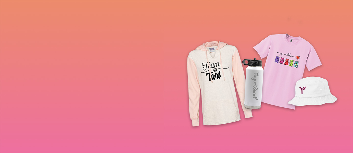 Yogurtland branded sweatshirts.