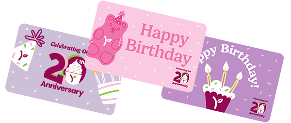 Three Yogurtland gift card designs