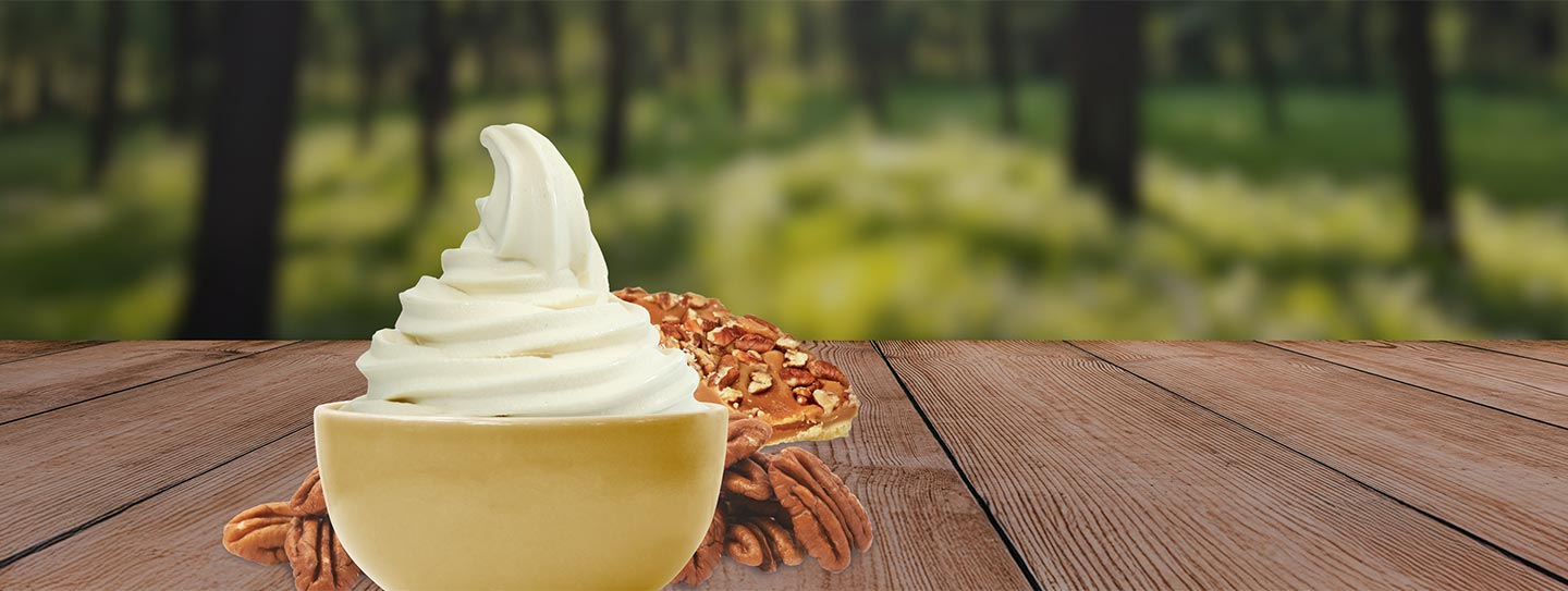 A cup of Yogurtland frozen yogurt alongside pralines and pecans.