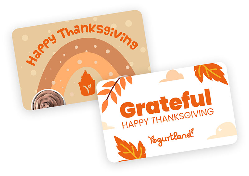 Two Yogurtland gift card designs.
